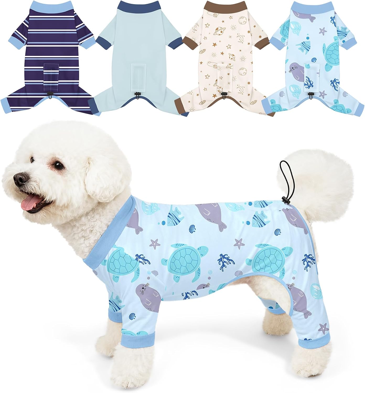 Bienbee Dog Pajamas, 4 Pack Dog Recovery Suit Shedding Suit Cute Soft Puppy Clothes Dogs Pjs Onesies Jammies Adjustable Breathable & Stretchy Clothes for Small Medium Large Dogs Girl Boy Puppy-M - Image 9