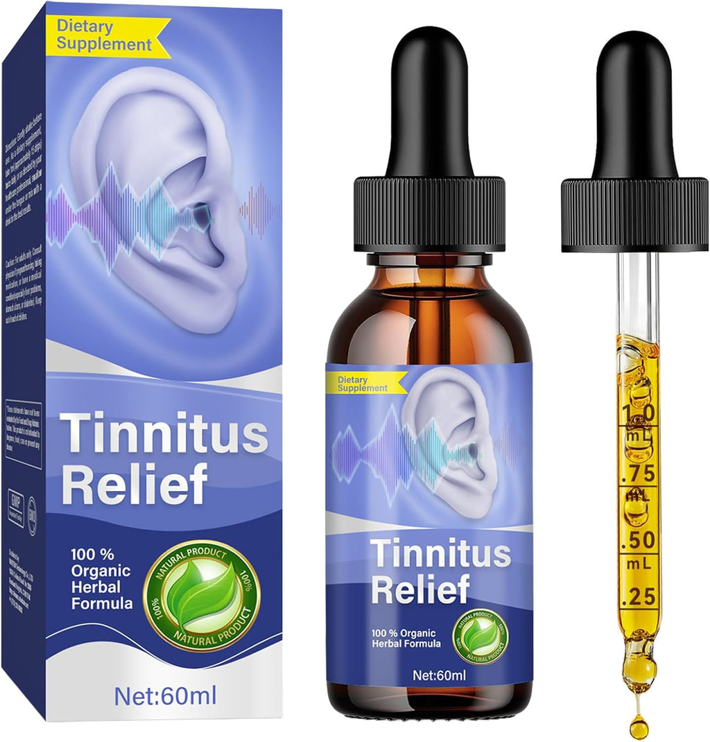 ITECFREELY TUHIMO Tinnitus Relief front view amber glass bottle and box