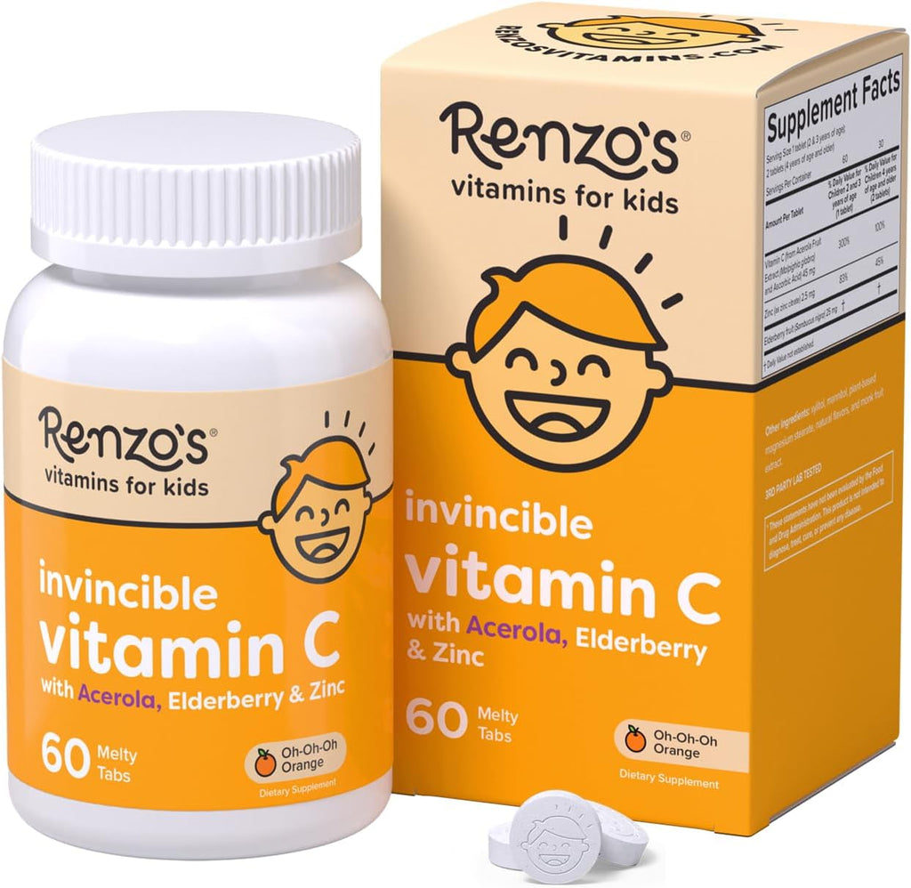 Renzo's Kids Vitamin C with Elderberry and Zinc front bottle view