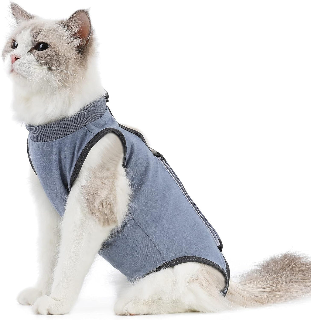 Kzrfojy cat surgery recovery suit grey medium front view