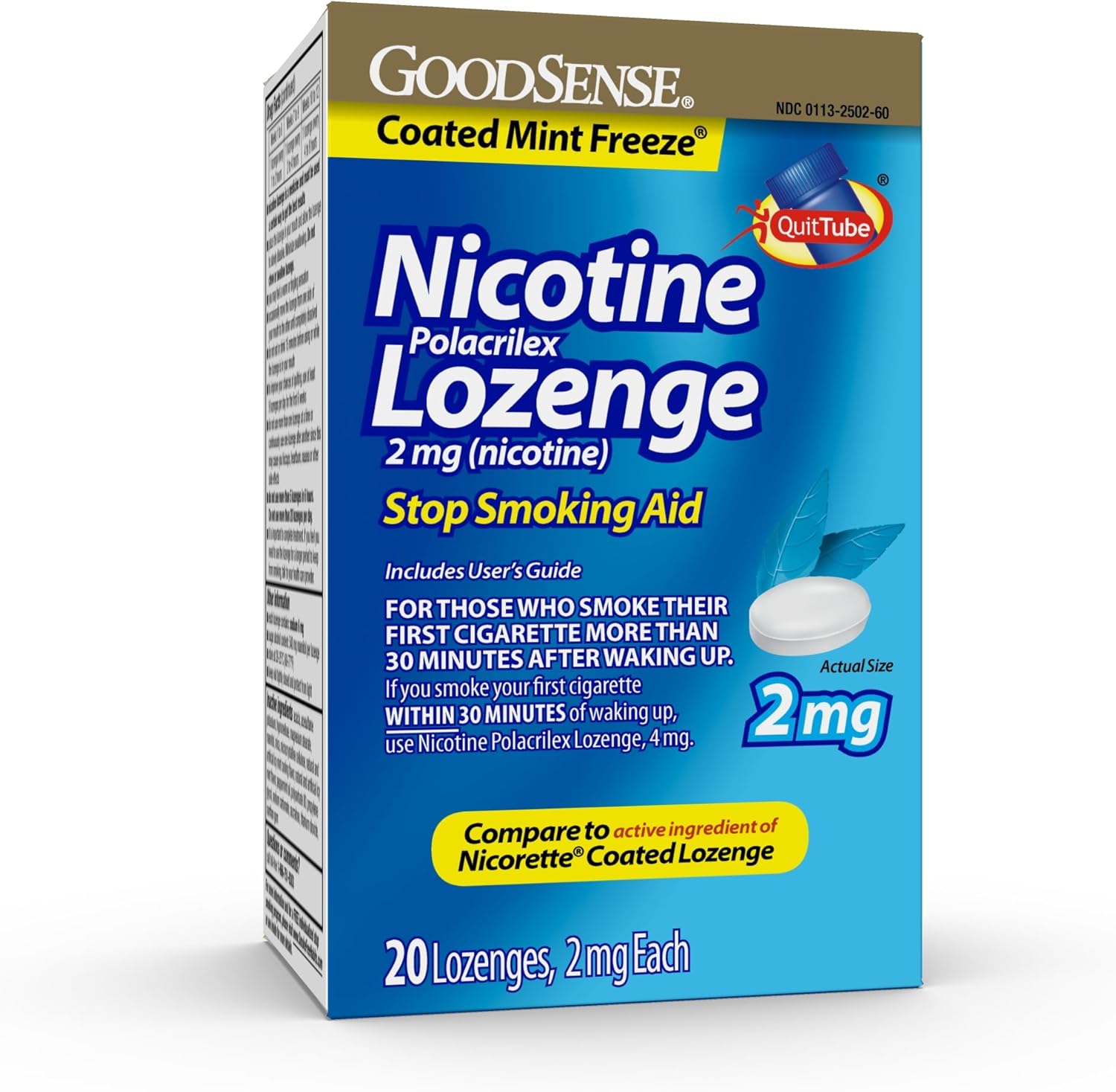GoodSense Coated Ice Mint Nicotine Polacrilex Lozenges 2mg front packaging for smoking cessation.