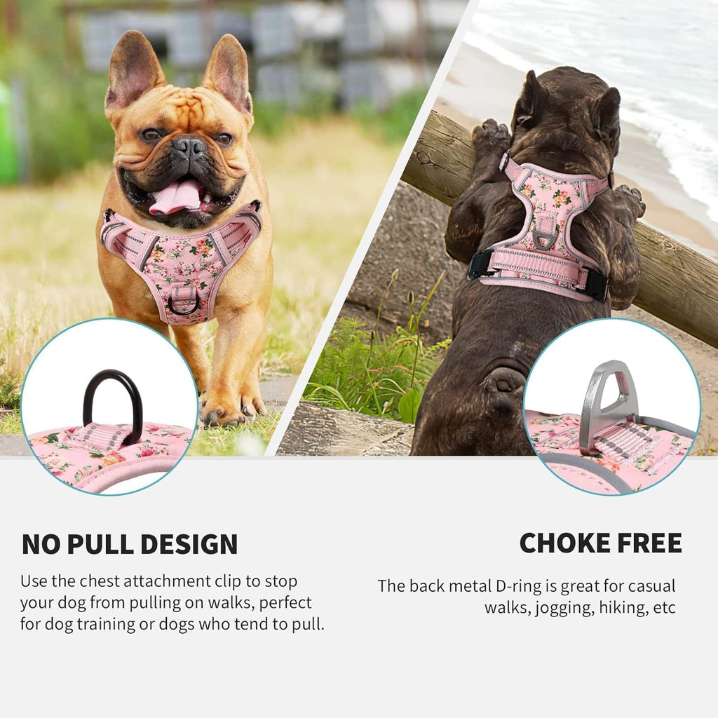 Premium padded pet vest with dual metal leash clips for no choke control