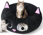 Cat Tunnel Bed for Indoor Cats, Peekaboo Cat Cave with Washable Soft Play Mat, Furry Cat Tube, for Kitten/Puppy/Rabbit, Grey - Image 13