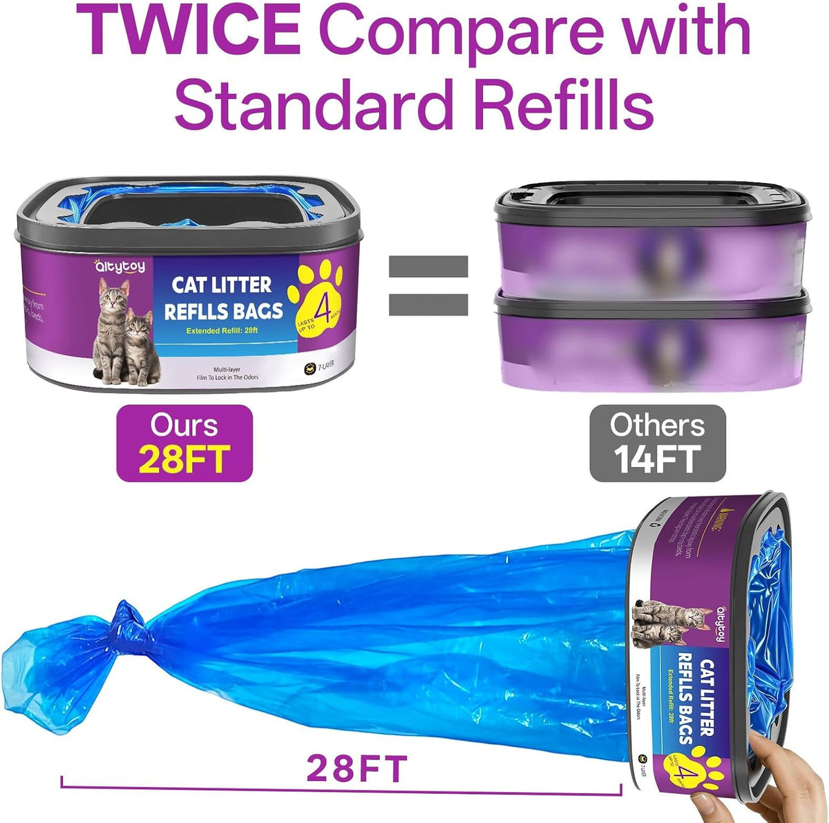 Qltytoy cat litter refill cartridge showing seven layer anti odor film technology