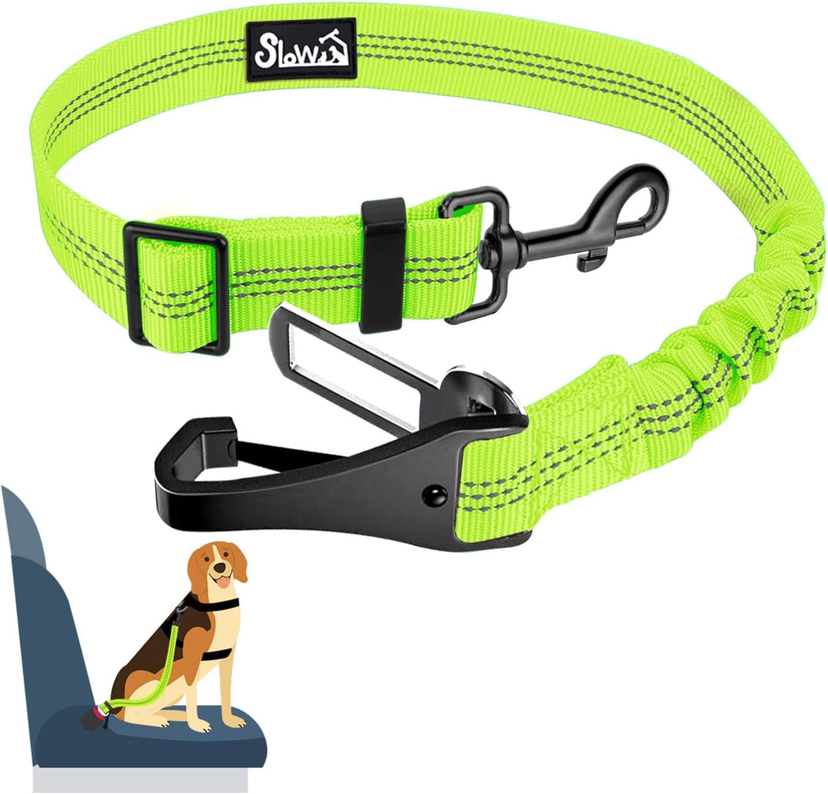 SlowTon Dog Seat Belt for Car, Adjustable 3 in 1 Dog Seatbelt with Elastic Bungee Buffer, Nylon Heavy Duty Dog Car Harness Reflective Safety Tether Leash with Latch Hook Clip Pink - Image 9