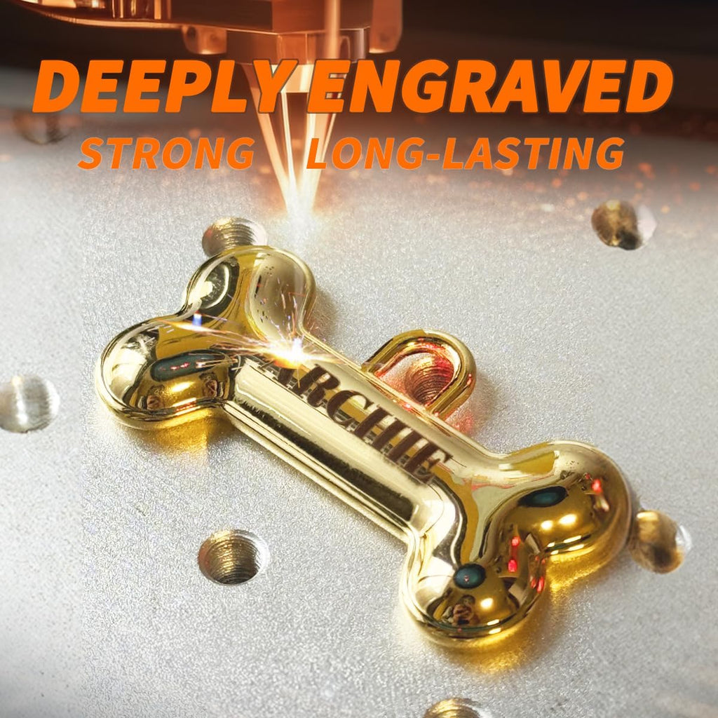 Rust resistant custom engraved pet tag with shiny mirror finish.