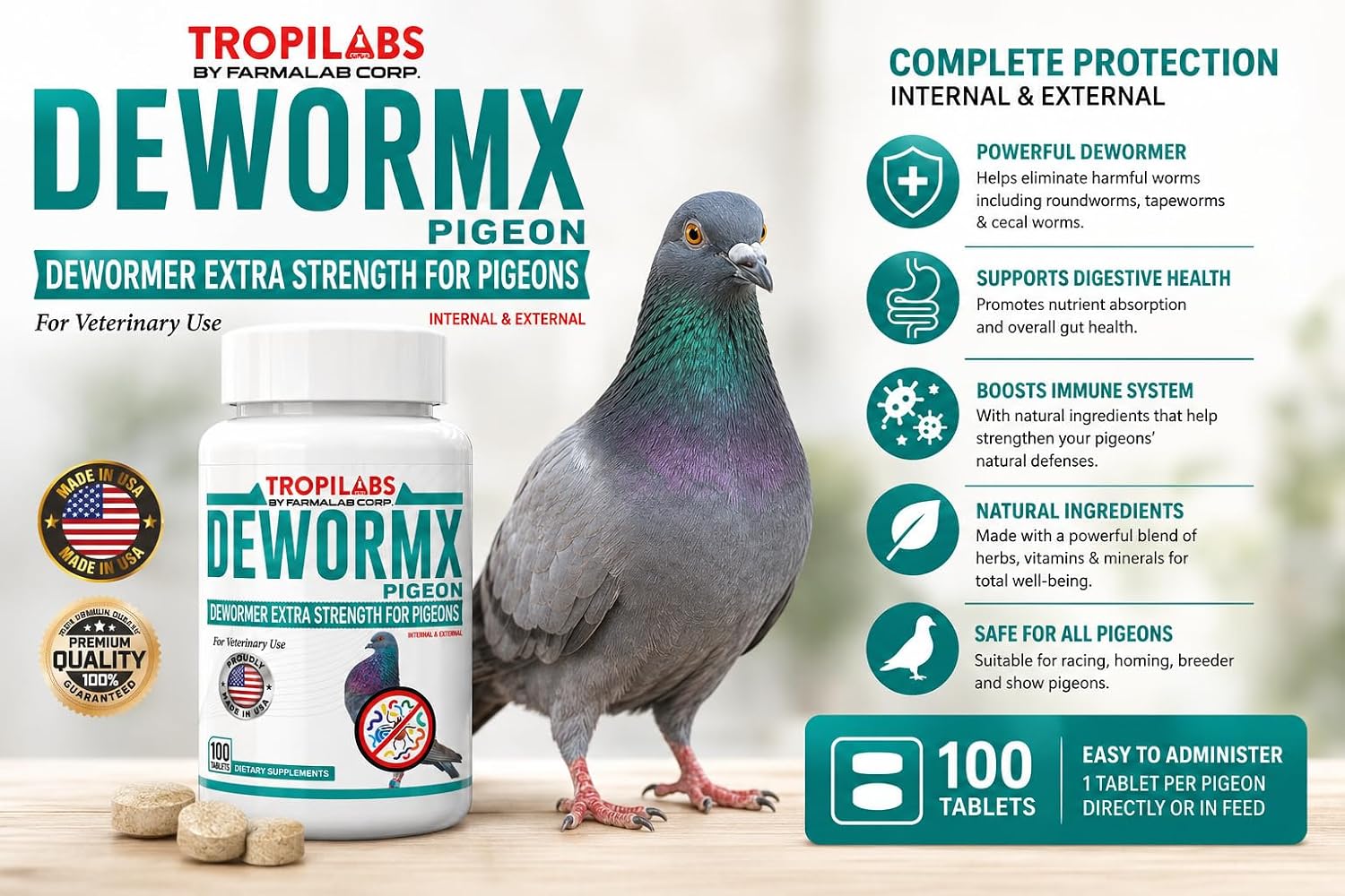 Farmalab pet bird healthcare supplement back label showing usage instructions