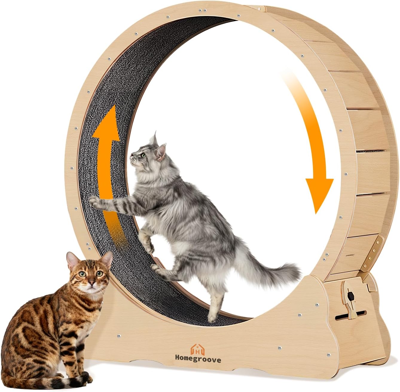 Homegroove Cat Exercise Wheel for Indoor Cats, 46" Large XL Cat Running Treadmill Wheel with Carpeted Runway for Kitty's Longer Life, Natural Wood Color(XL) - Image 15