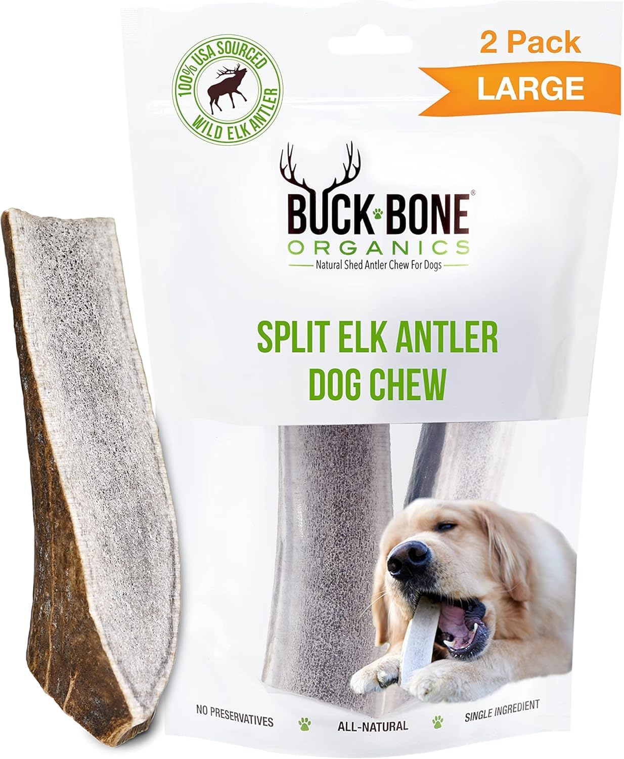 Close up of textured natural elk antler chew for dogs
