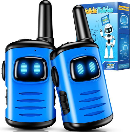DASTION-99 comedyfun mini robots walkie talkies blue 2 pack front view showing robot design