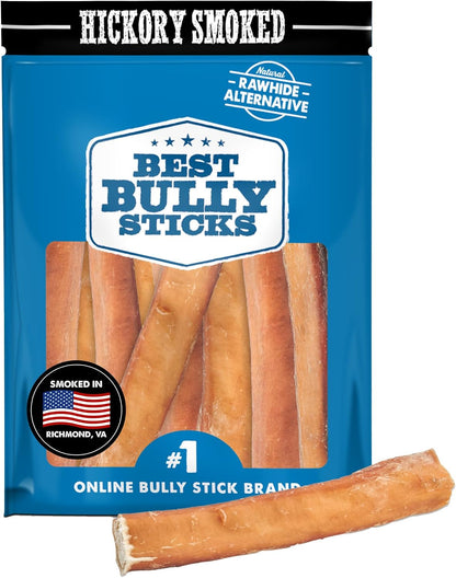Four count package of durable jumbo bully sticks for pets