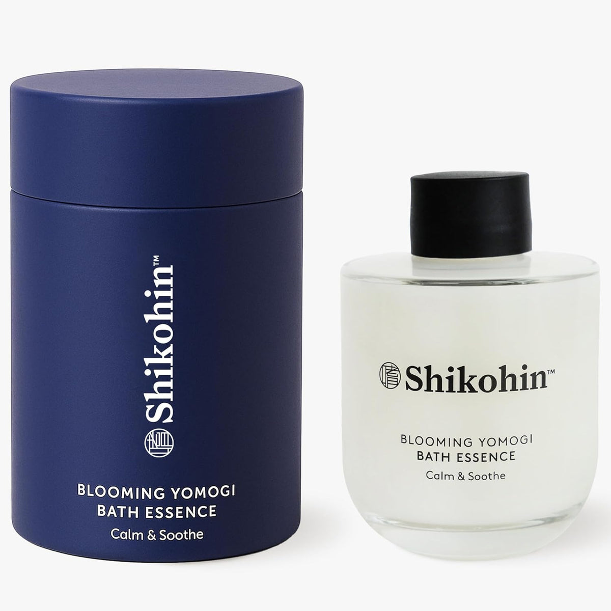 Shikohin Blooming Yomogi Bath Essence front view packaging and bottle