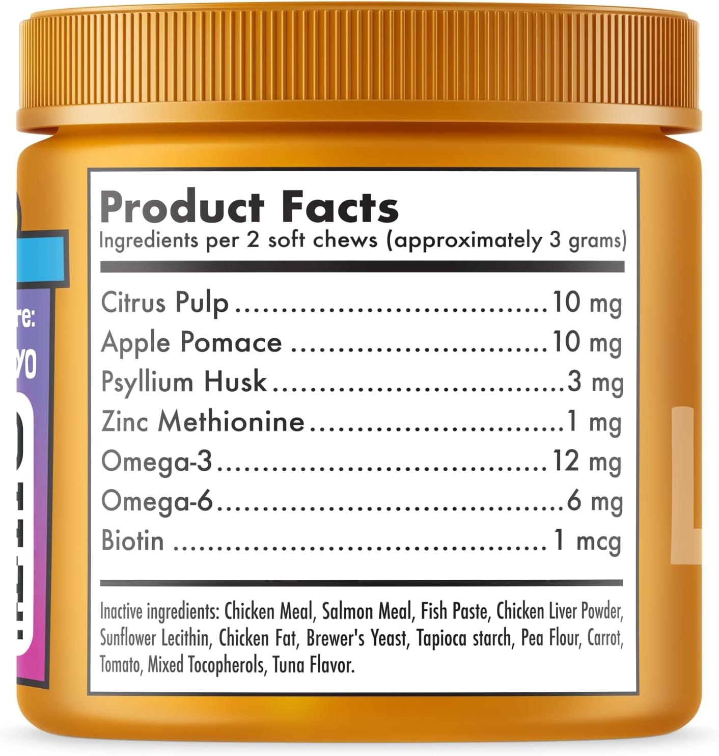 Premium feline supplement ingredients including apple pomace and biotin