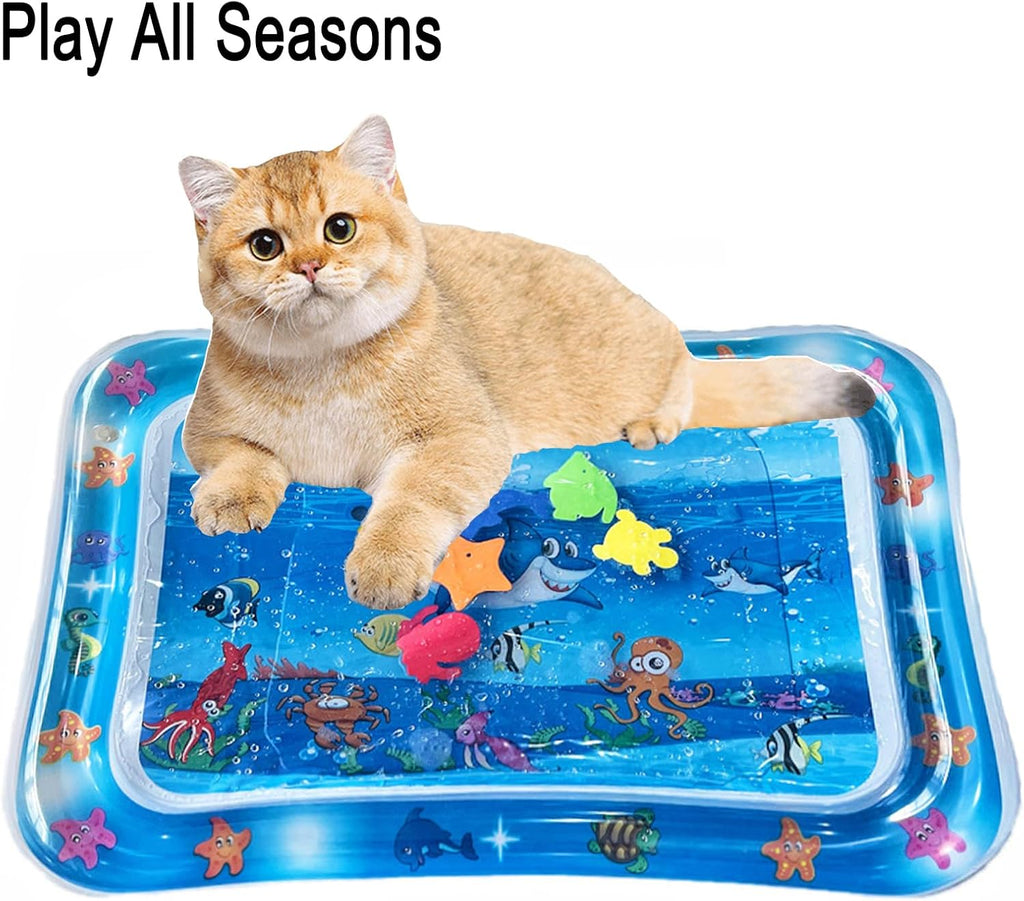 Inflatable pet cooling mat filled with water for indoor cats playing.