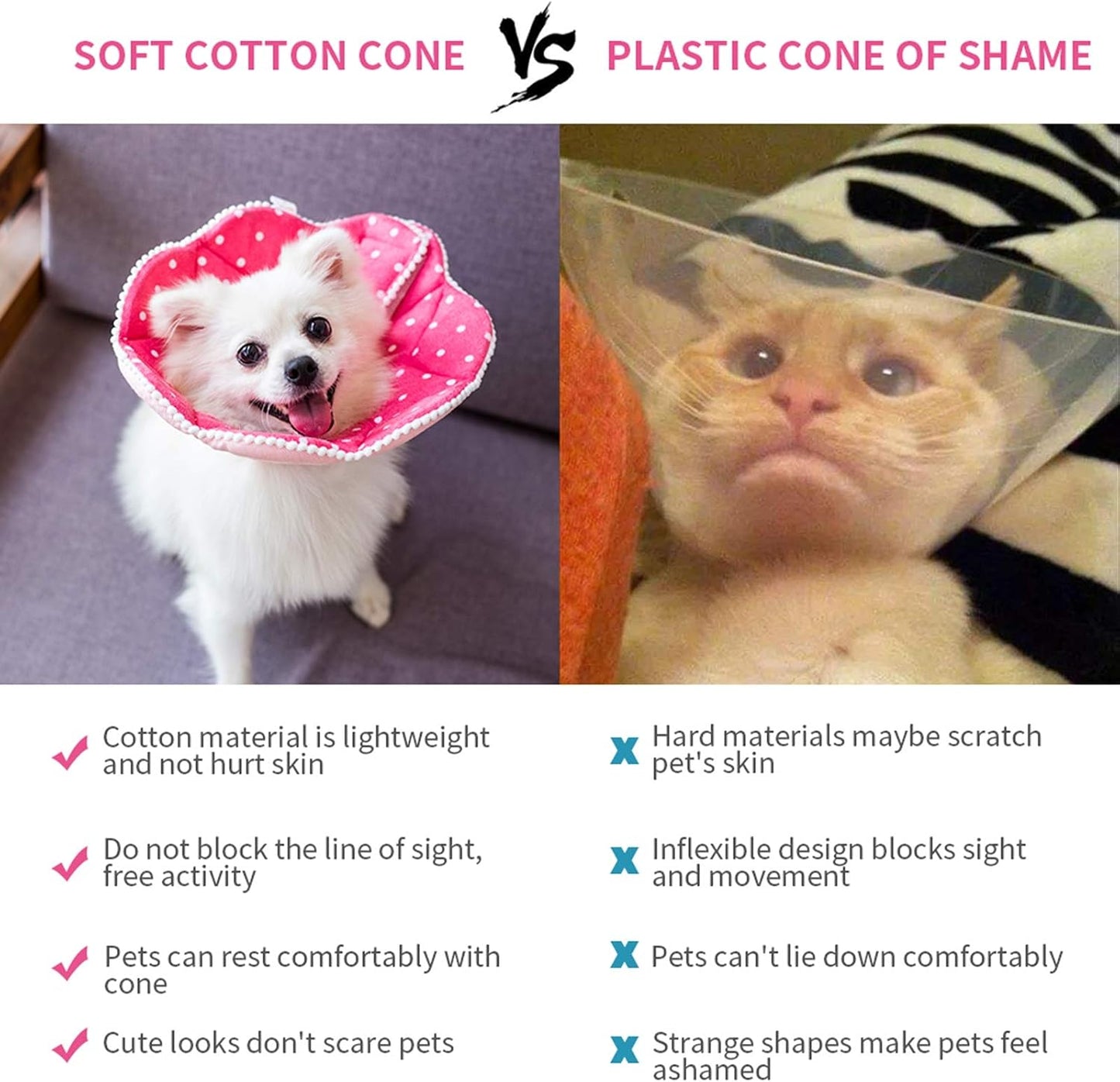 WZ PET pink soft cat cone collar side view on a small kitten