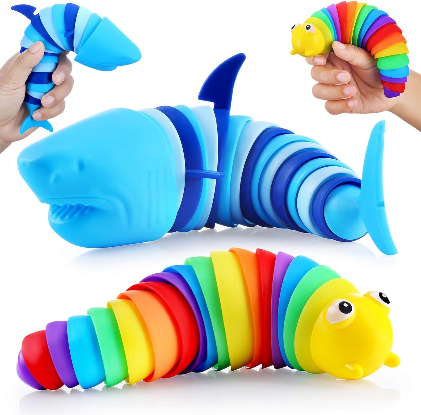 Kabvry sensory slug and shark fidget toy set front view