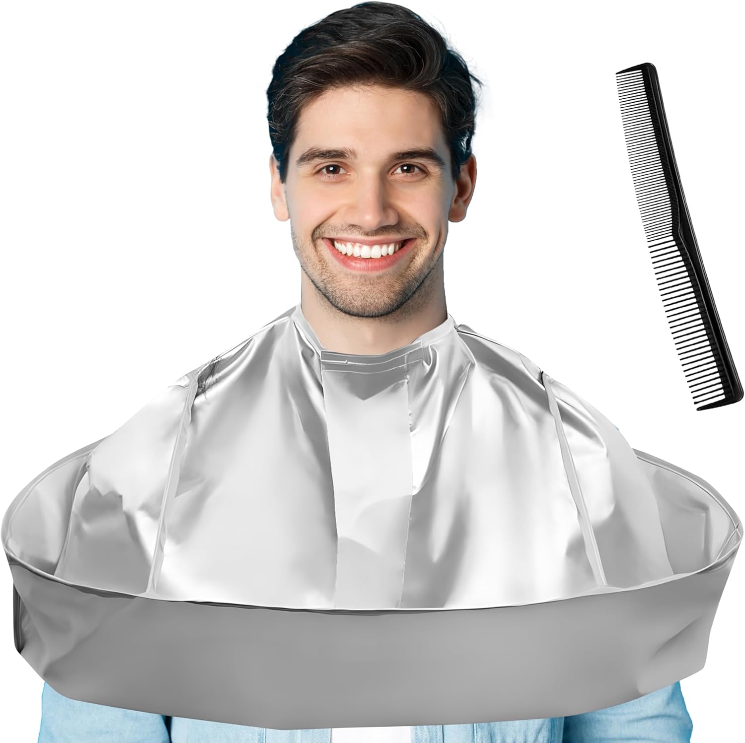 Wsevinn professional hair cutting cape front view showing silver umbrella design