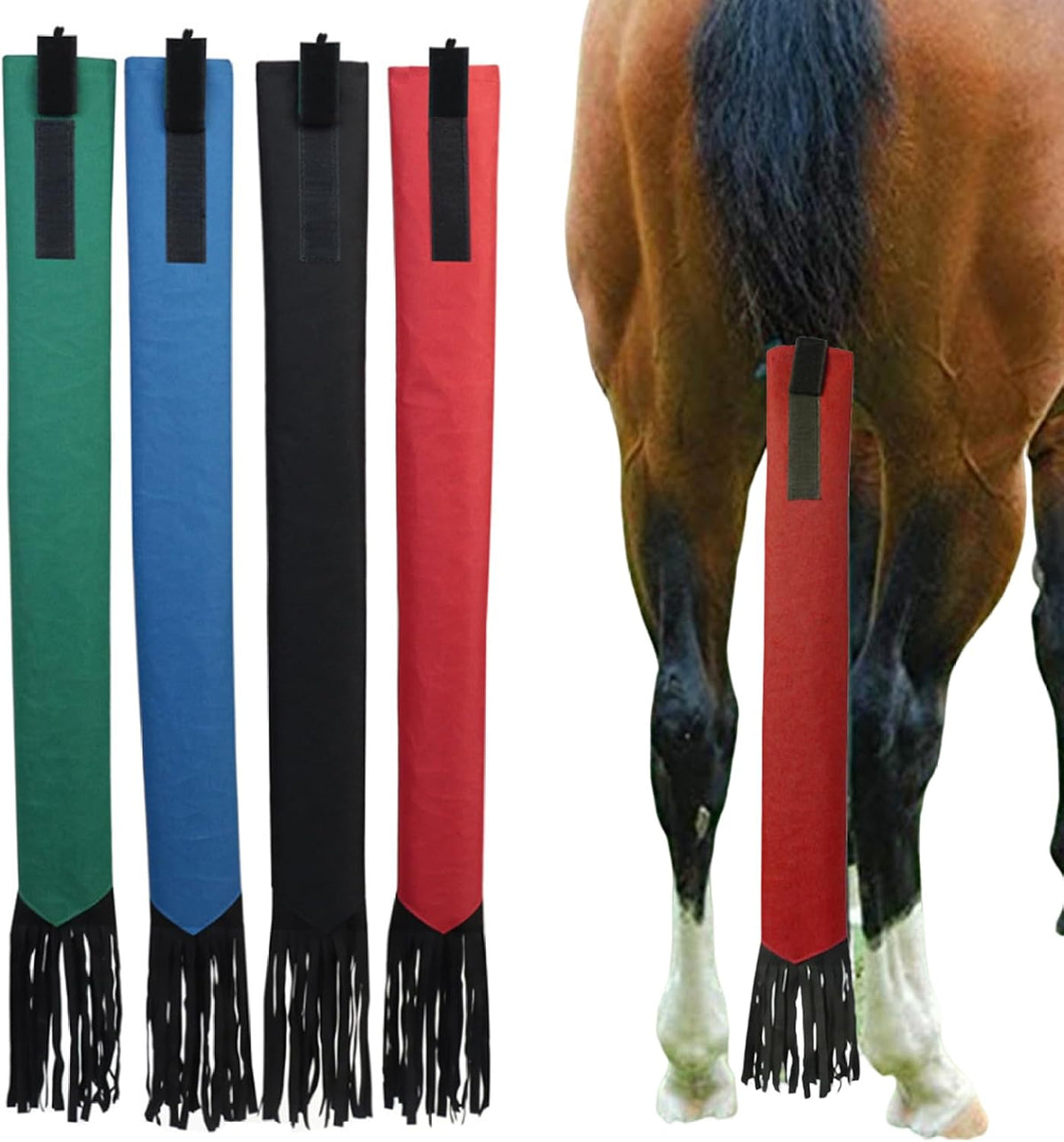 BOOFIRE Horse Tail Bag 4 Pack front view showing waterproof equestrian tail wraps