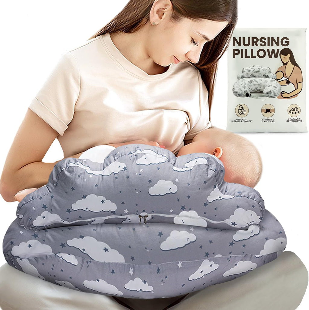 Pillani nursing pillow with grey cloud pattern front view