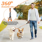 Orange shock absorbing bungee leash for four dogs with padded handles
