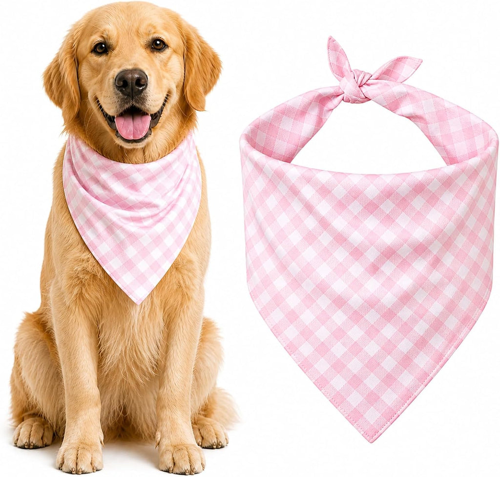 Blue & White Plaid Dog Bandana 1 Pack, Soft Cotton Blend Square Pet Scarf for Medium Dogs, Lightweight Breathable Kerchief, Fits Neck Up to 18 Inches - Image 9