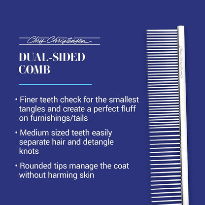 Solid brass core pet comb with chrome finish for everyday detangling and line combing