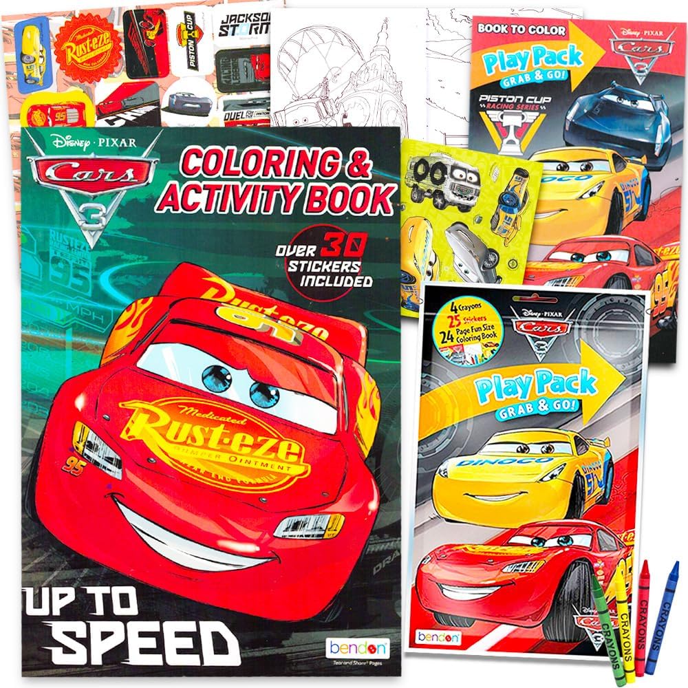 Disney Cars Coloring Book Bundle front view showcasing Lightning McQueen on the blue cover artwork