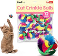 Cancor Innovations mini crinkle ball cat toy twelve pack front view showing colorful textured play balls for indoor cats.
