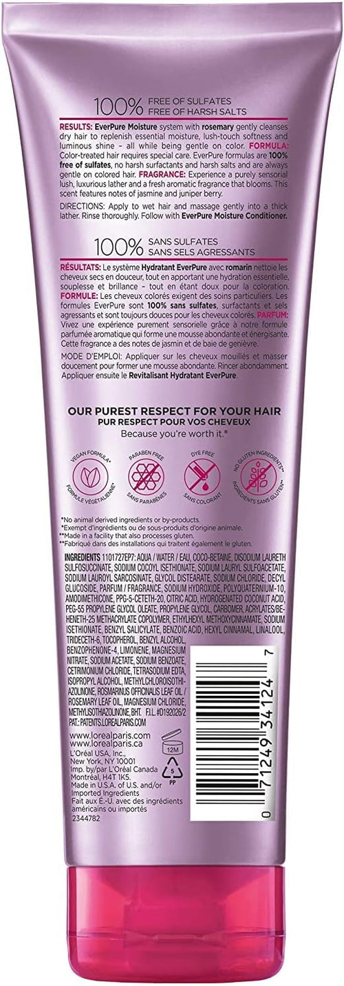 L'Oreal Paris EverPure sulfate free rosemary shampoo tubes placed together