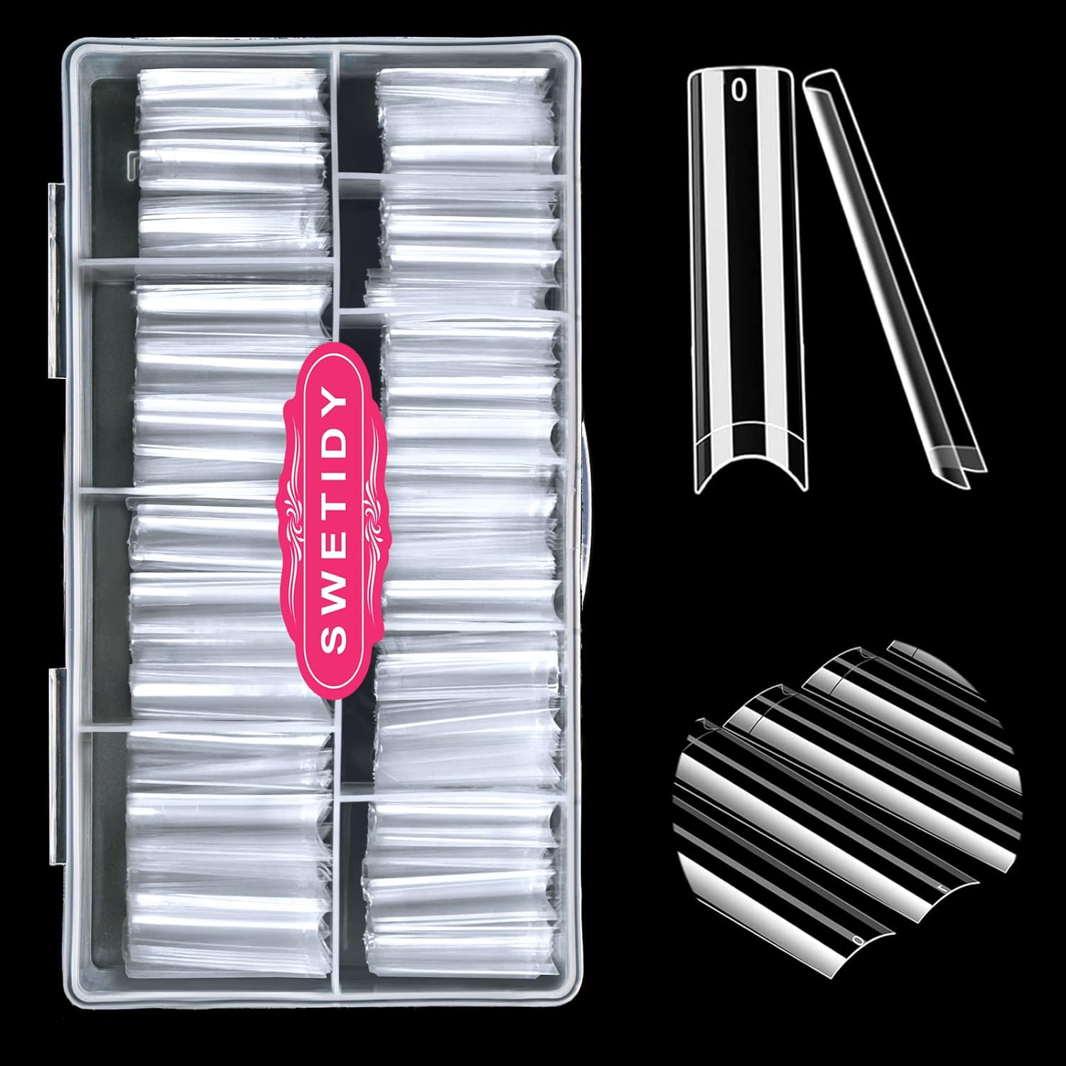 SWETIDY No C Curve square flat nail tips in a 500 piece XXL extra long clear kit
