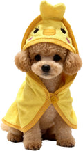IOICYBF dog hooded bathrobe towel yellow small front view on a puppy