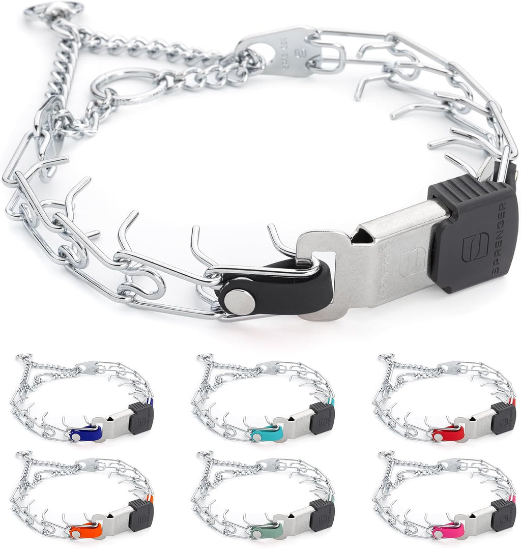 Premium imported Herm Sprenger behavioral correction collar demonstrating leash attachment via the swivel ring.