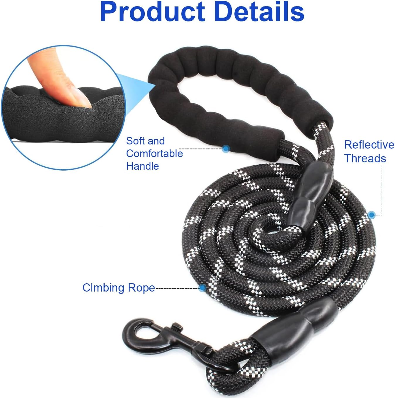 Ergonomic soft sponge handle grip of the MingXpets double dog leash
