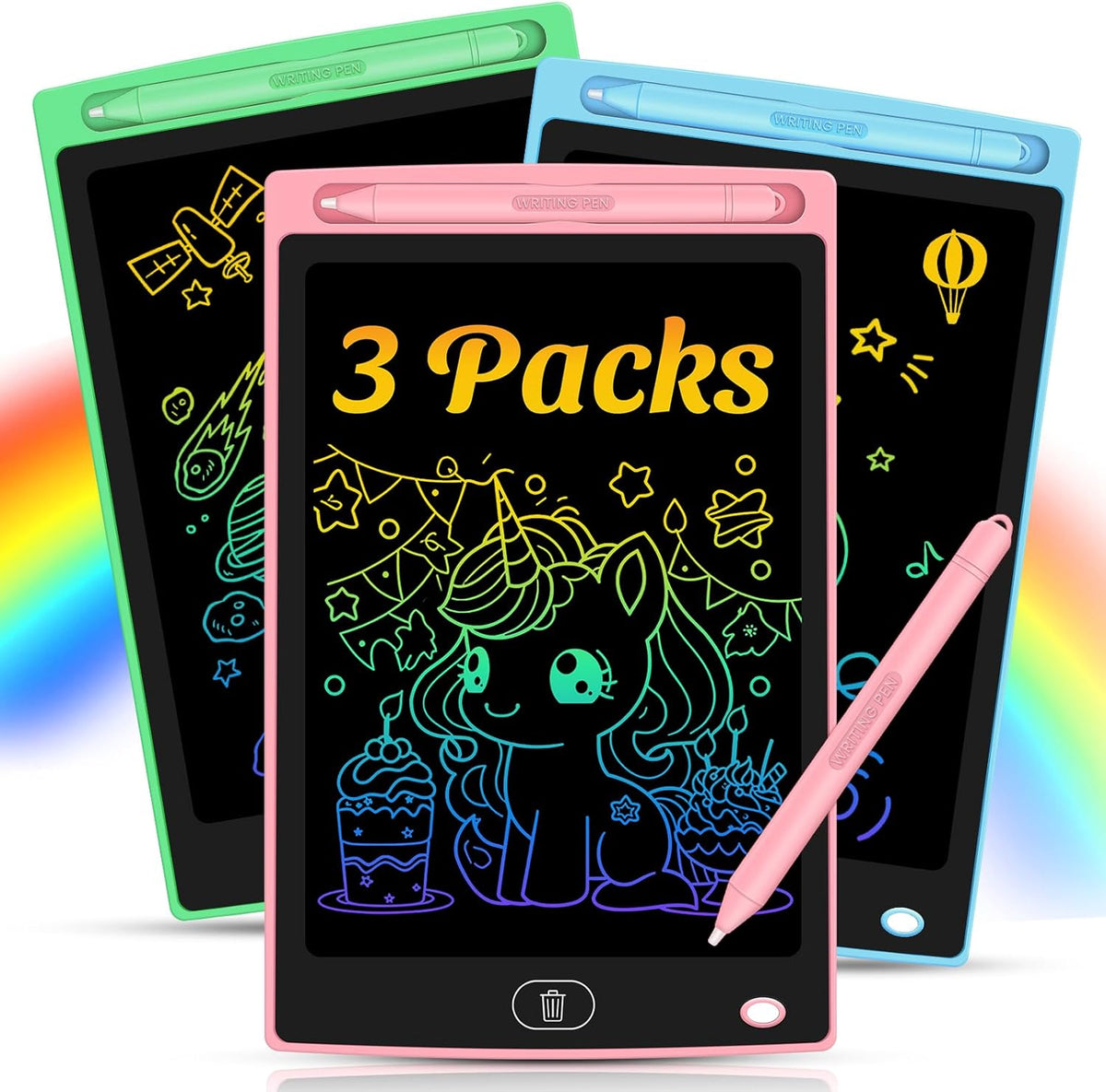 Frelswon 3 pack LCD writing tablet front view for kids