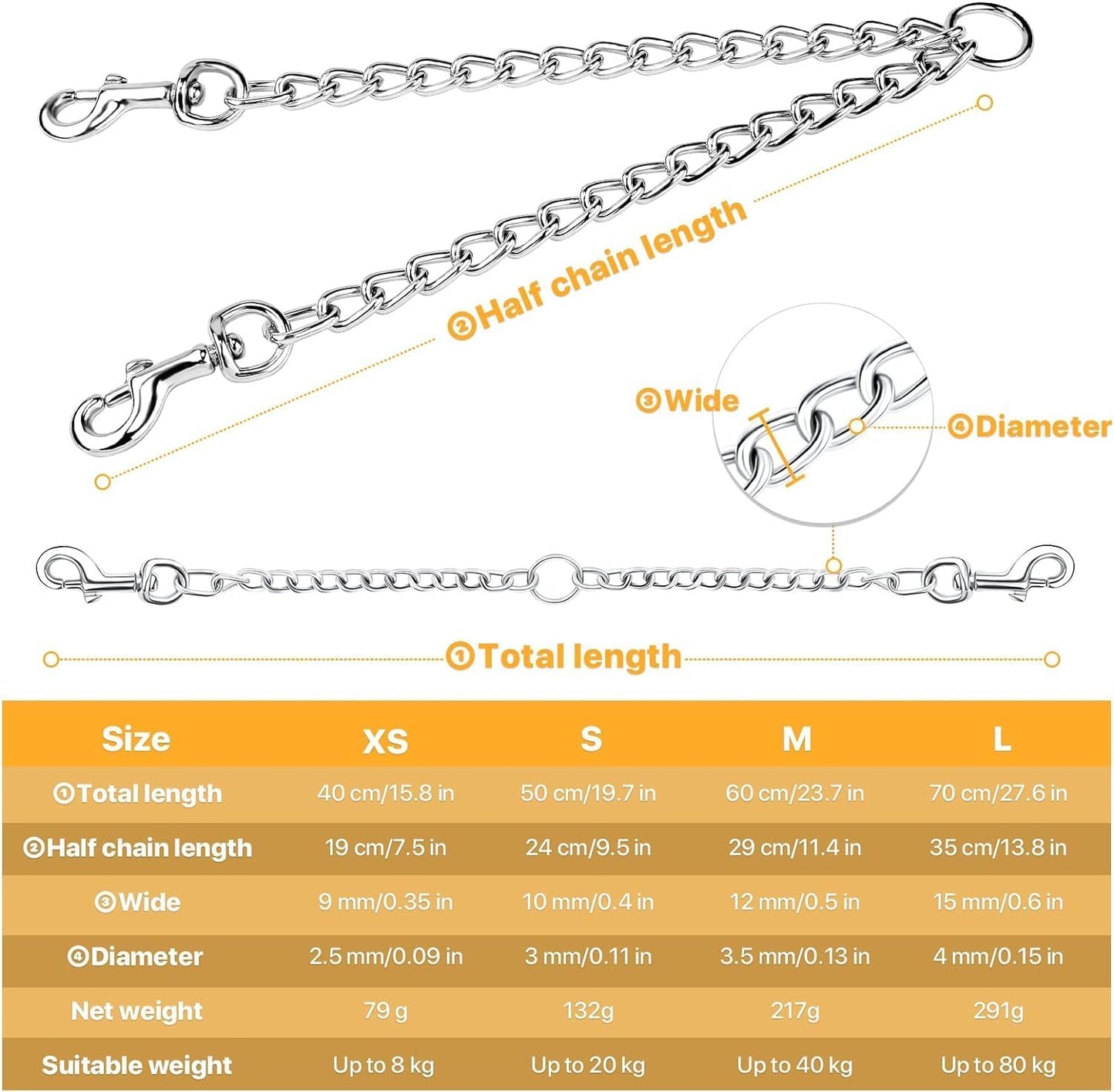 Pettom chrome plated metal dog chain double pet clip leash splitter close up