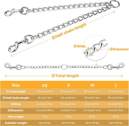 Pettom chrome plated metal dog chain double pet clip leash splitter close up