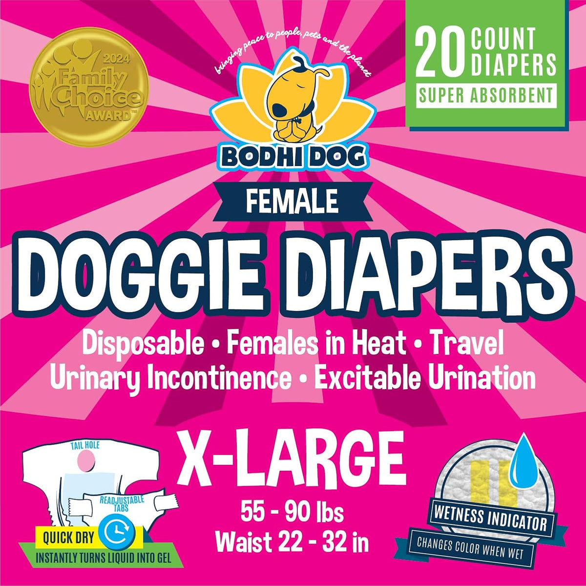 Bodhi Dog Disposable Female Dog Diapers front packaging view showing extra large size for pet care