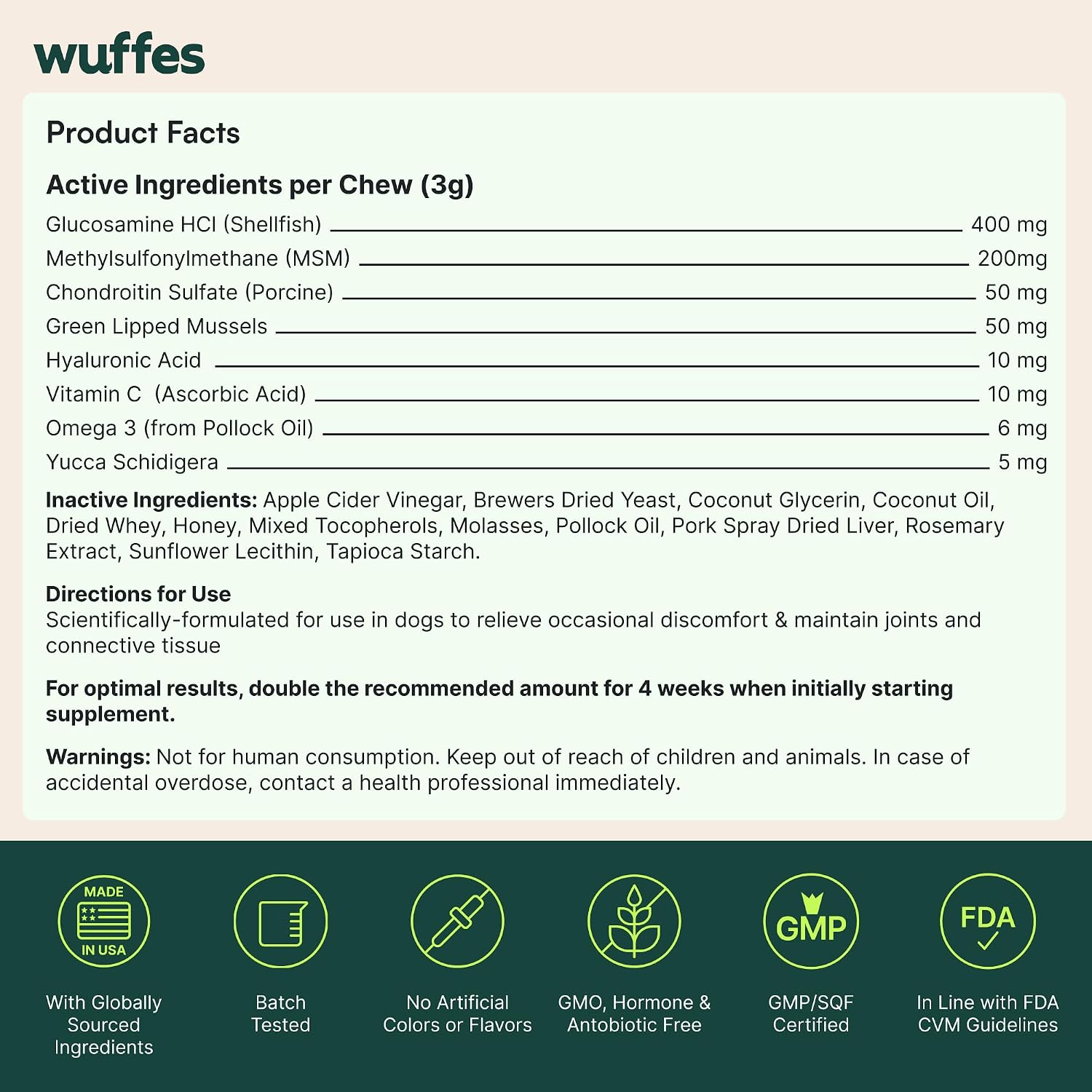 Wuffes Advanced Dog Hip and Joint Supplement with Glucosamine, Chondroitin, Omega 3, MSM, and Green Lipped Mussel, 60 Pork Flavored Chews for Small and Medium Dog Breeds - Image 9