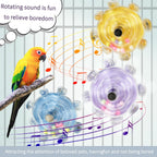 Side profile of Puurof rotating bird toy with transparent plastic casing.