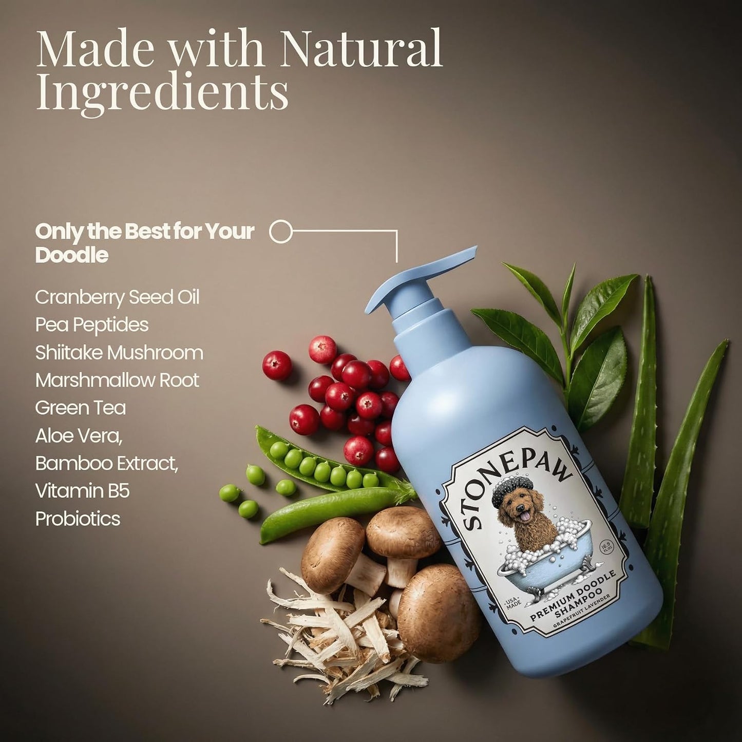 Sulfate free and paraben free dog shampoo bottle