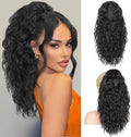 RONTAYA 18 Inch Black Claw Clip Ponytail Extension front view showing wavy volume.