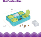 Close up of the durable plastic treat compartments on the Catstages Kitty Cube