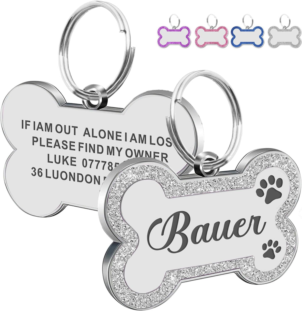 Dog Tags Personalized for Pets Dog Name Tags Personalized Dog Tag Engraved with Any Name & Text Custom Dog ID Tags Glitter Bone ID Tag for Puppy Cat (Pink S, Bone) - Image 9
