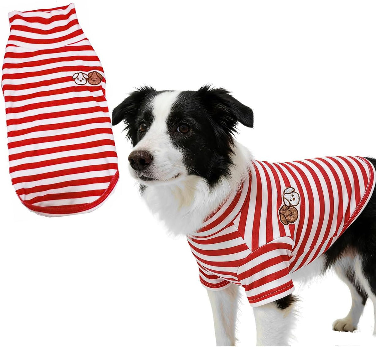 Turtleneck Dog Shirt Cute Doggie Embroidery Super Soft Dog Sweatshirt Stretchy Striped Puppy Pullover for Cats Small Medium Large Dogs (X-Large, Brown Striped) - Image 11