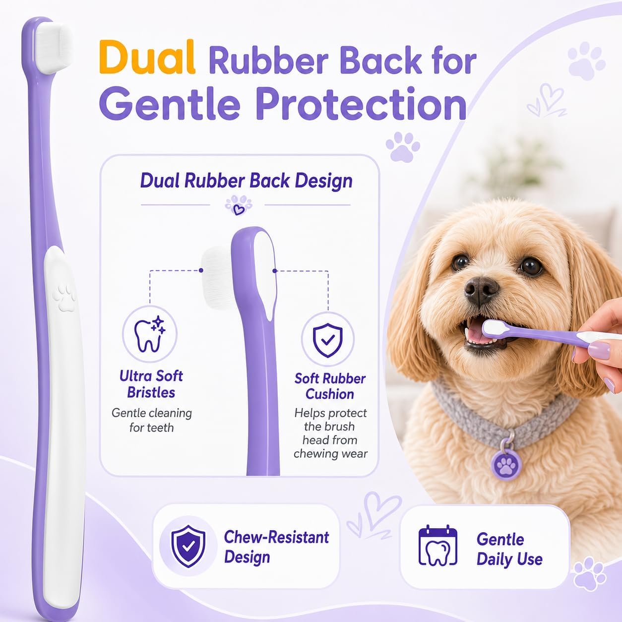Soft nylon bristles of VVHOMIFE pet toothbrush for sensitive gums