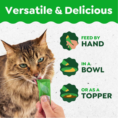 Cat enjoying a Feline Greenies Smart Puree lickable treat
