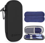 SMYV insulin cooler travel case front view showing the durable black nylon exterior and secure zipper closure.