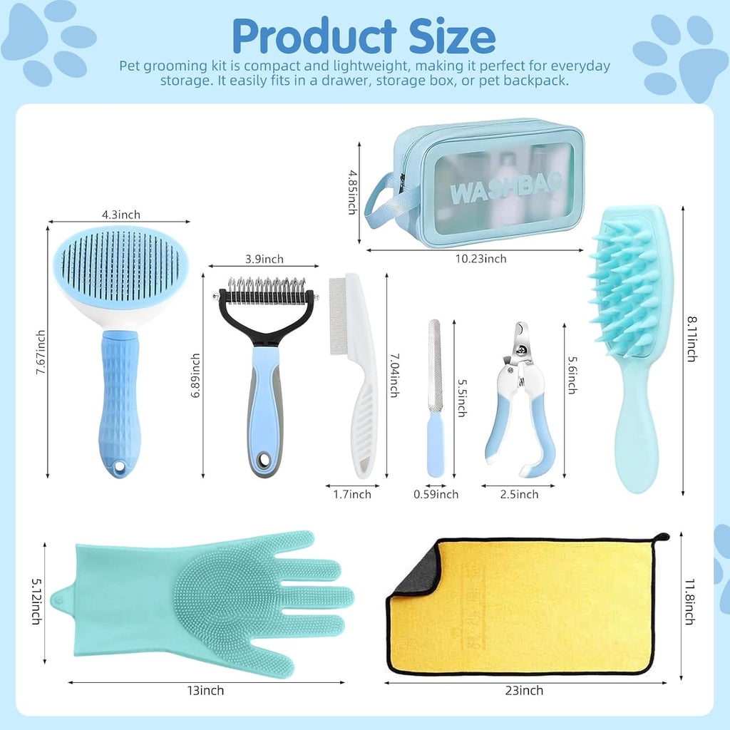 Blue silicone pet grooming glove showing the soft food grade nodules designed for gentle hair removal.