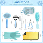 Blue silicone pet grooming glove showing the soft food grade nodules designed for gentle hair removal.