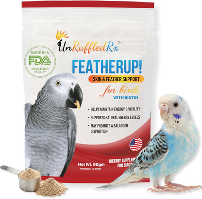 UnRuffledRx FeatherUp bird molting support powder front view jar